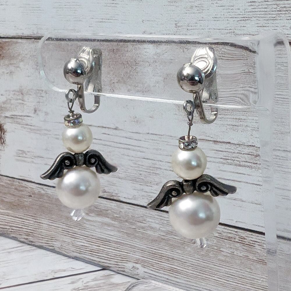Vintage Clip On Earrings Unusual Faux Pearl Beaded Dangle